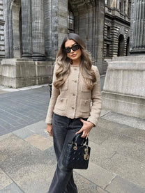 Chic Cropped Tweed Jacket For Women