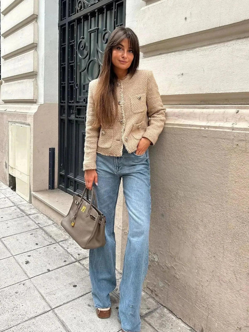 Chic Cropped Tweed Jacket For Women