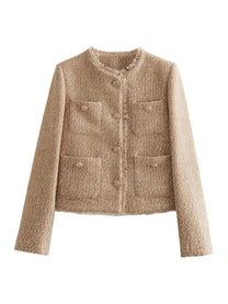 Chic Cropped Tweed Jacket For Women