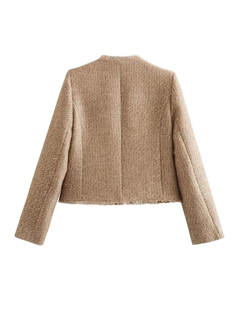 Chic Cropped Tweed Jacket For Women