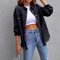 Chic Distressed Women&#39;s Denim Jacket