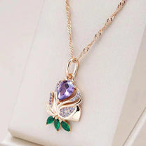 Chic Gold Tone Lilac Rose Pendant