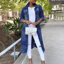 Chic Longline Denim Trench Coat for Versatile Styling