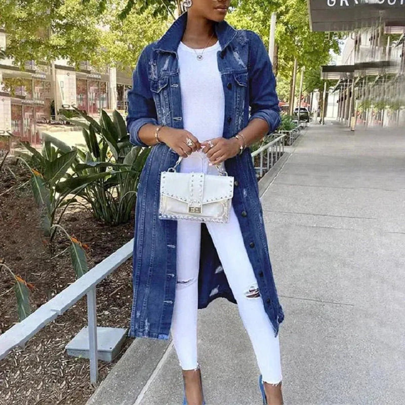Chic Longline Denim Trench Coat for Versatile Styling