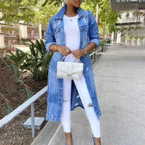 Chic Longline Denim Trench Coat for Versatile Styling