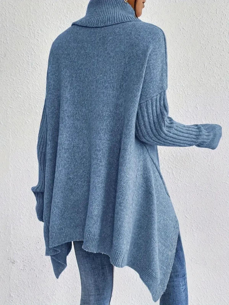 Chic Oversized Turtleneck Sweater With Asymmetrical Hem Herwick