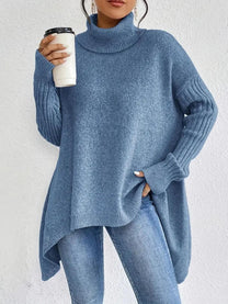 Chic Oversized Turtleneck Sweater With Asymmetrical Hem Herwick