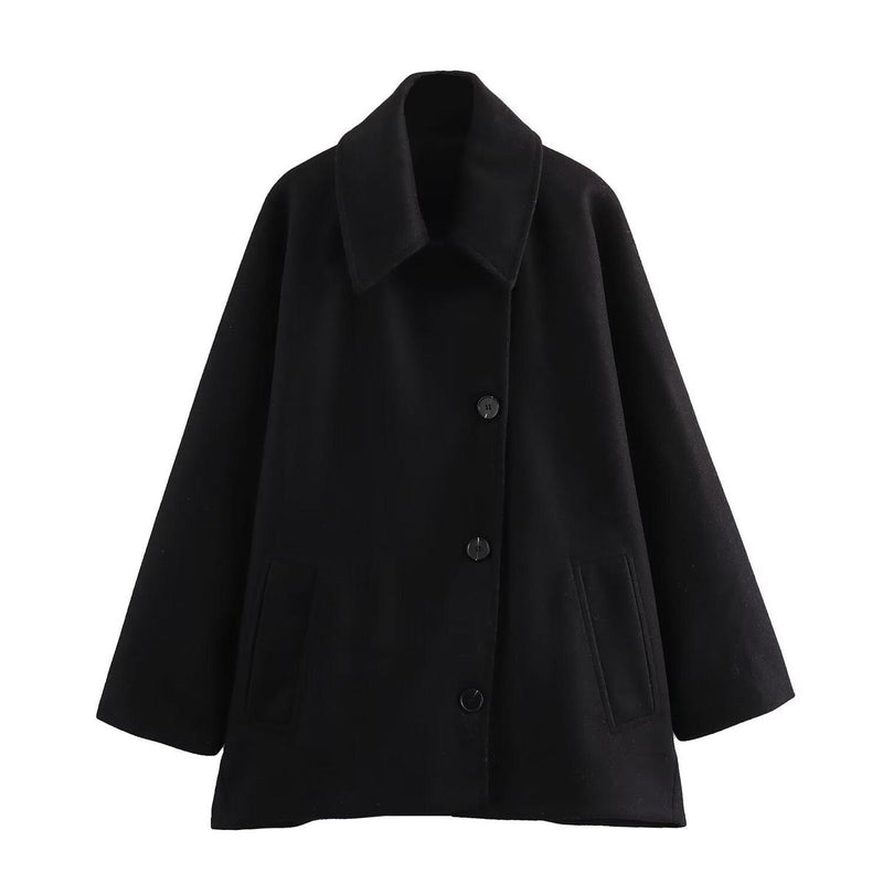 Chic Oversized Wool Jacket With Button Closure