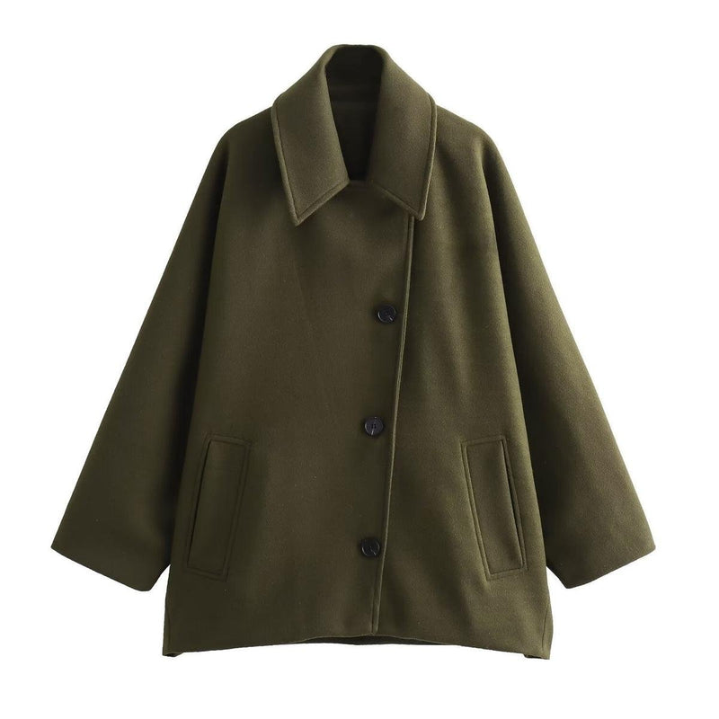 Chic Oversized Wool Jacket With Button Closure