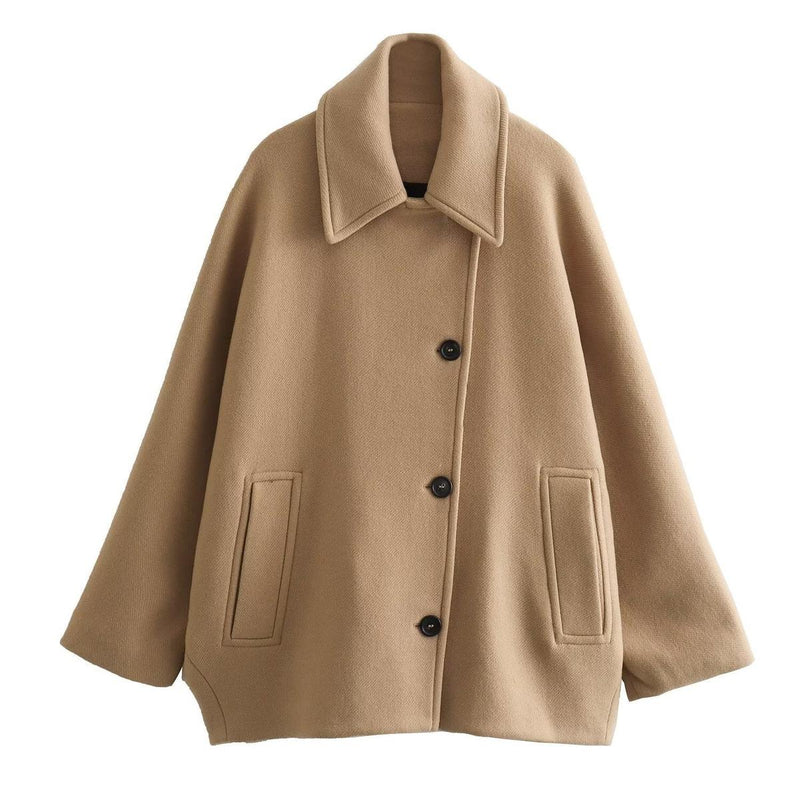 Chic Oversized Wool Jacket With Button Closure