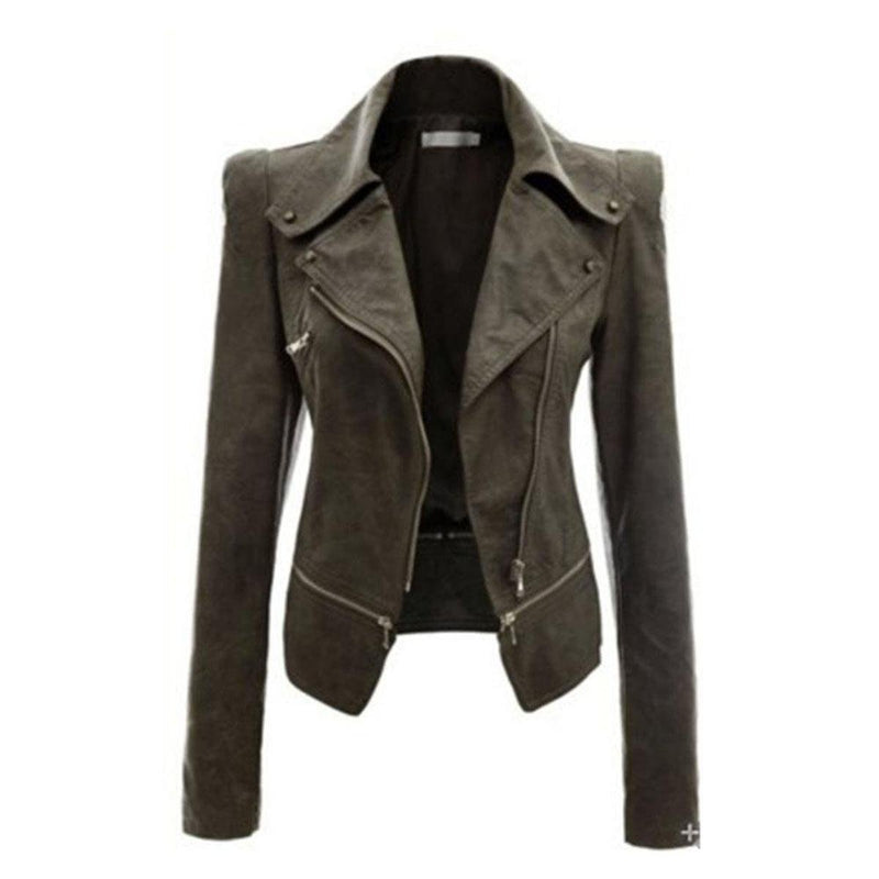 Chic PU Leather Zip-Up Jacket For Women