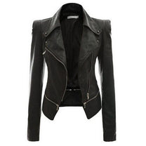 Chic PU Leather Zip-Up Jacket For Women