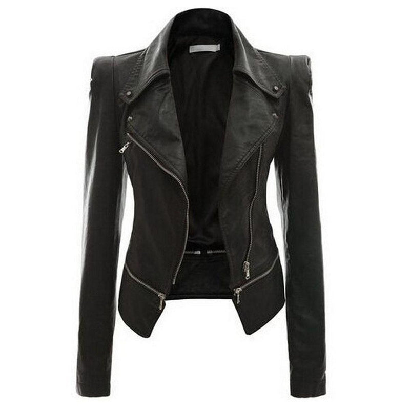 Chic PU Leather Zip-Up Jacket For Women
