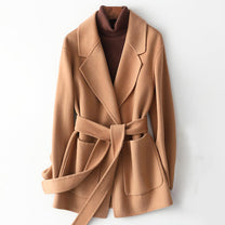 Chic Slim Fit Wool Wrap Collar Coat