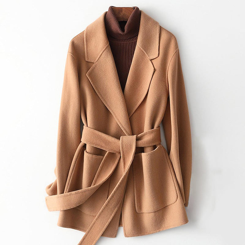 Chic Slim Fit Wool Wrap Collar Coat