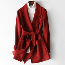 Chic Slim Fit Wool Wrap Collar Coat