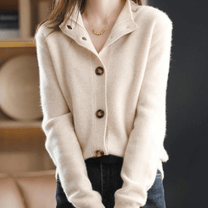 Chic Soft Knit Cardigan With Cut-Out Collar