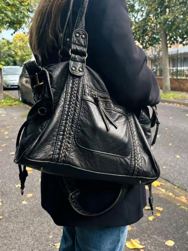 Chic Vegan Leather Shoulder Bag With Zipper Closure