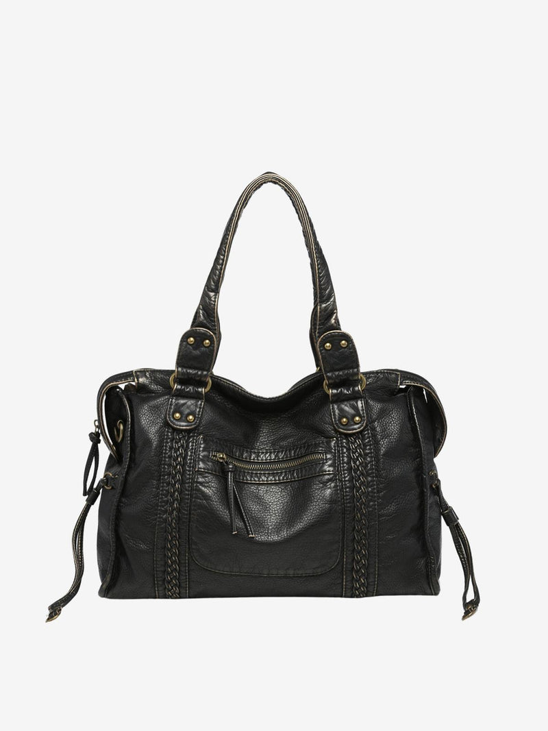 Chic Vegan Leather Shoulder Bag With Zipper Closure