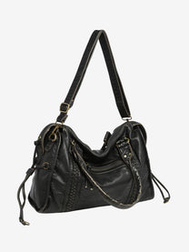 Chic Vegan Leather Shoulder Bag With Zipper Closure