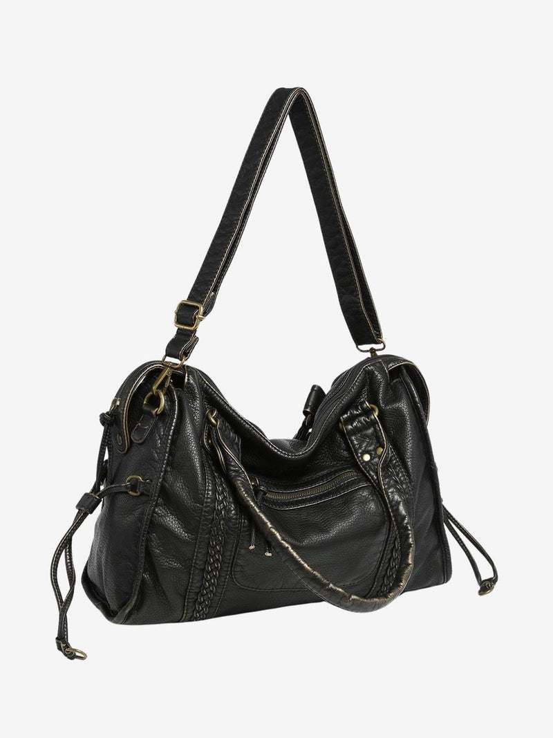 Chic Vegan Leather Shoulder Bag With Zipper Closure