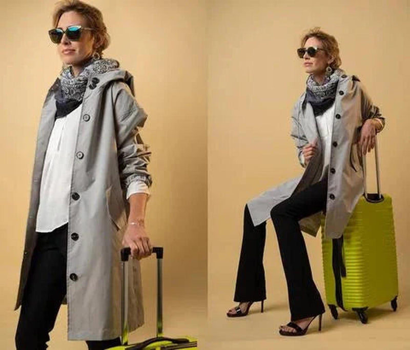 Women’s Hooded Trench Coat – Lightweight Windbreaker