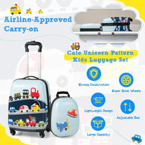 Children&#39;s 2-Piece Hard Shell Luggage Set With Backpack And 360° Wheels