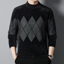 Classic Argyle Mock Neck Sweater for Men