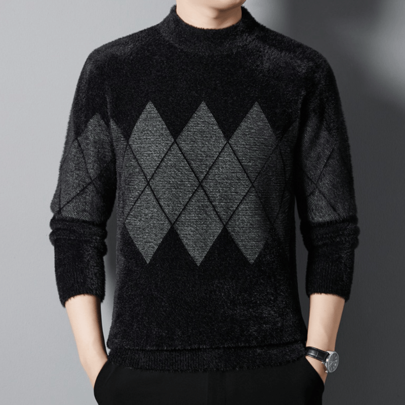 Classic Argyle Mock Neck Sweater for Men
