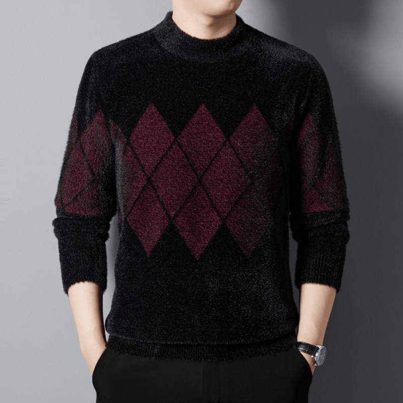 Classic Argyle Mock Neck Sweater for Men