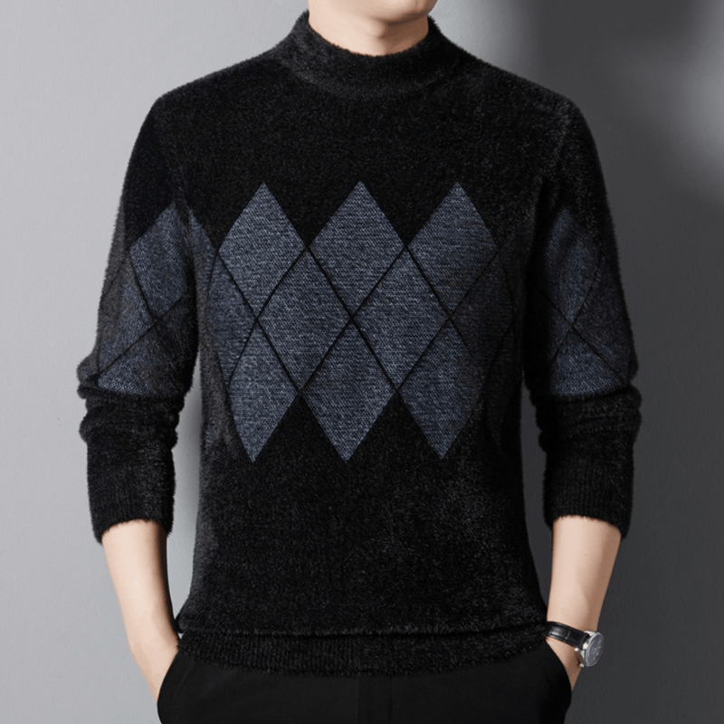 Classic Argyle Mock Neck Sweater for Men