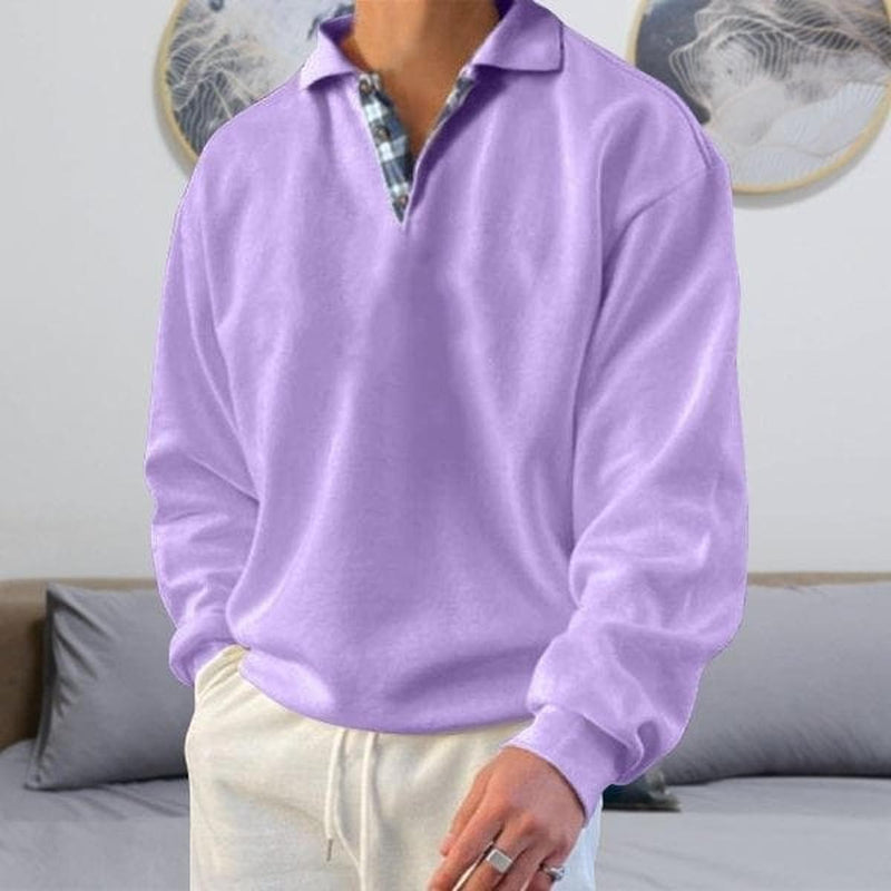 Classic Collar Relaxed Fit Polo Shirt With Plaid Detail