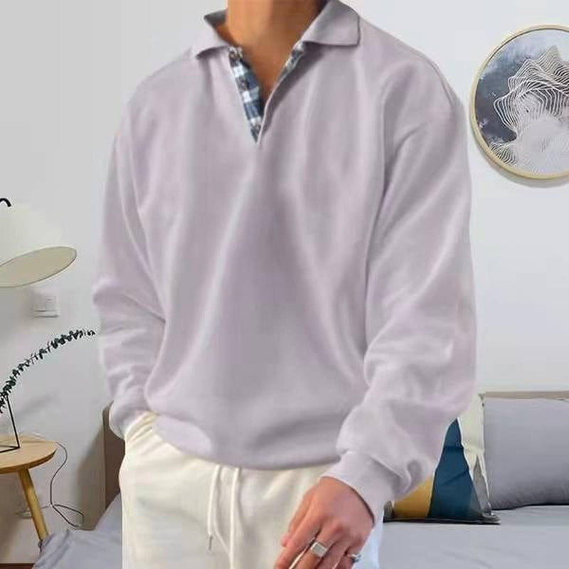 Classic Collar Relaxed Fit Polo Shirt With Plaid Detail