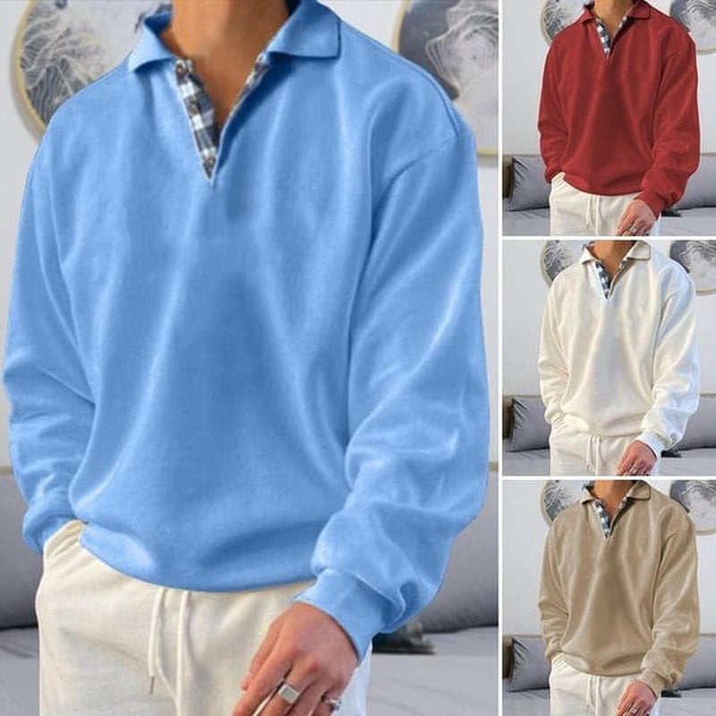Classic Collar Relaxed Fit Polo Shirt With Plaid Detail