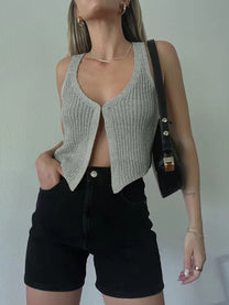 Classic Knit Vest with Hook Fastening