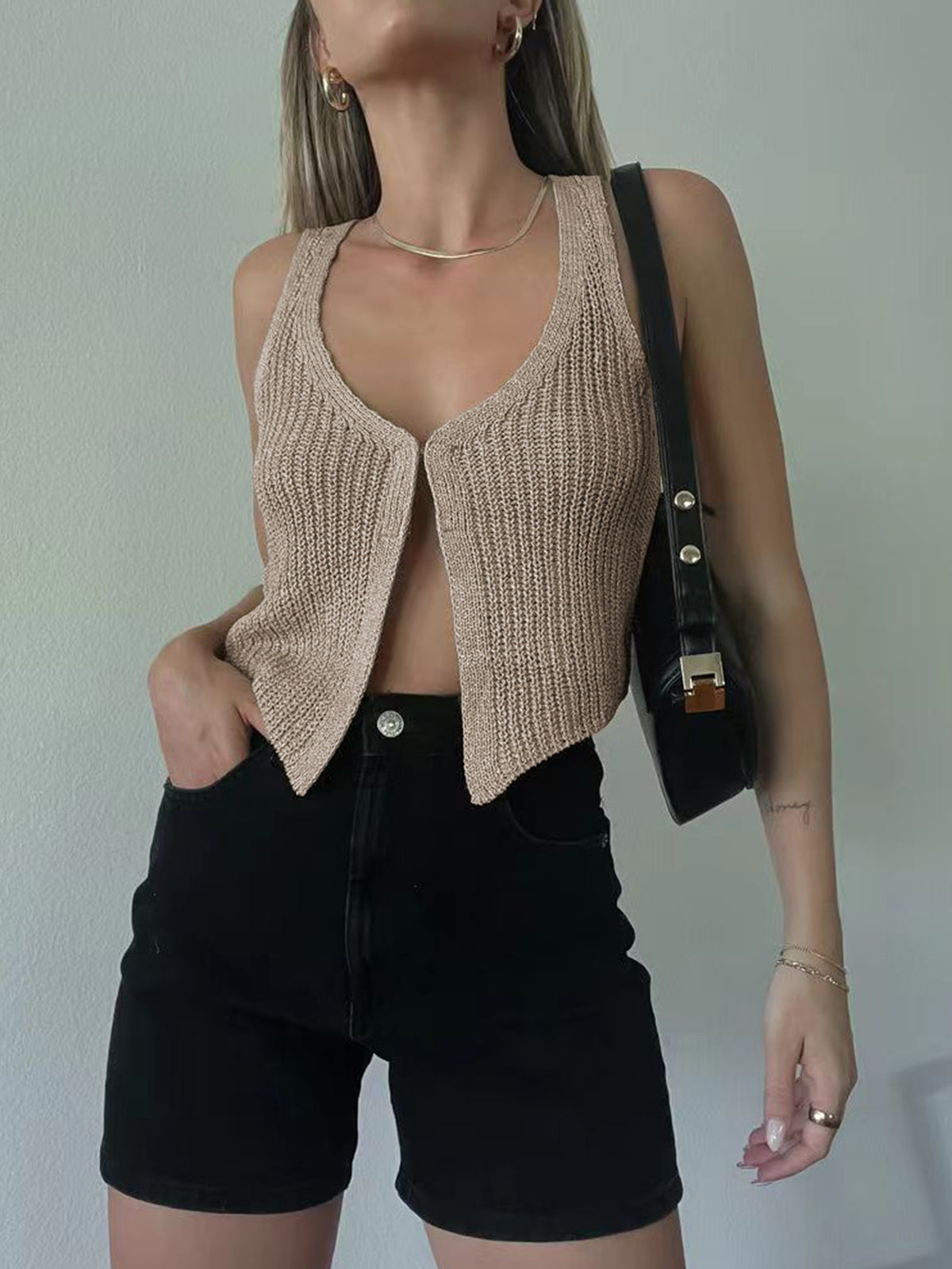 Classic Knit Vest with Hook Fastening