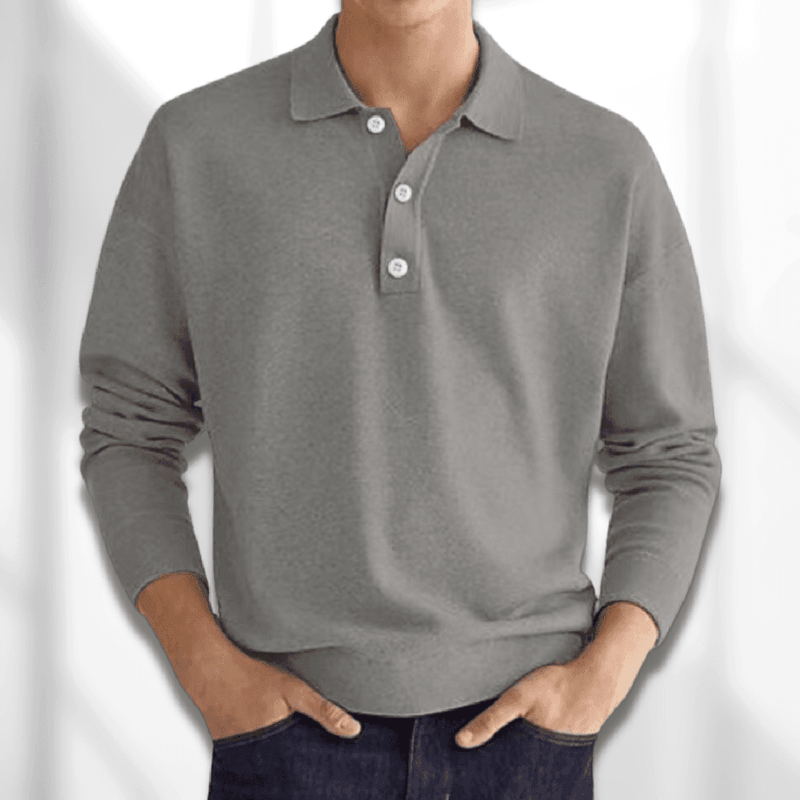 Classic Knitted Polo Sweater With 3-Button Collar