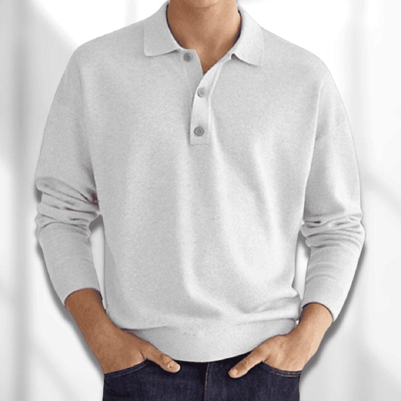 Classic Knitted Polo Sweater With 3-Button Collar