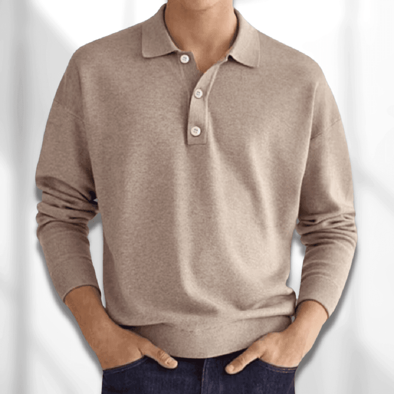 Classic Knitted Polo Sweater With 3-Button Collar