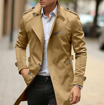 Classic Men&#39;s Trench Coat in Gabardine Fabric