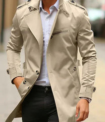 Classic Men&#39;s Trench Coat in Gabardine Fabric