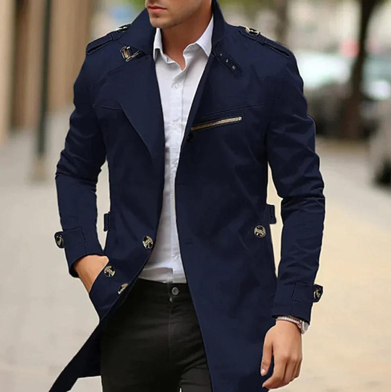 Classic Men&#39;s Trench Coat in Gabardine Fabric