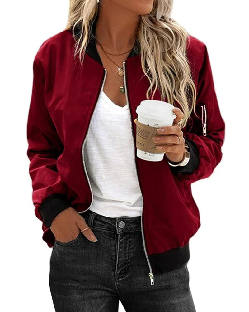 Classic Women&#39;s Bomber Jacket in Premium Polyester