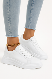 Clean White Faux Leather Sneakers