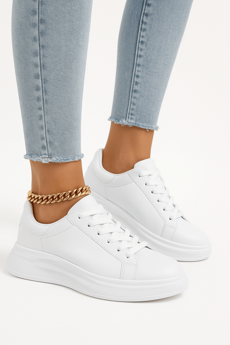 Clean White Faux Leather Sneakers