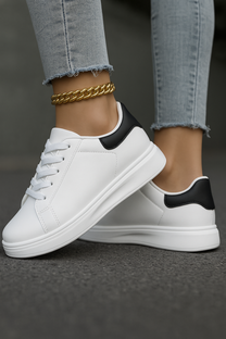 Clean White Faux Leather Sneakers