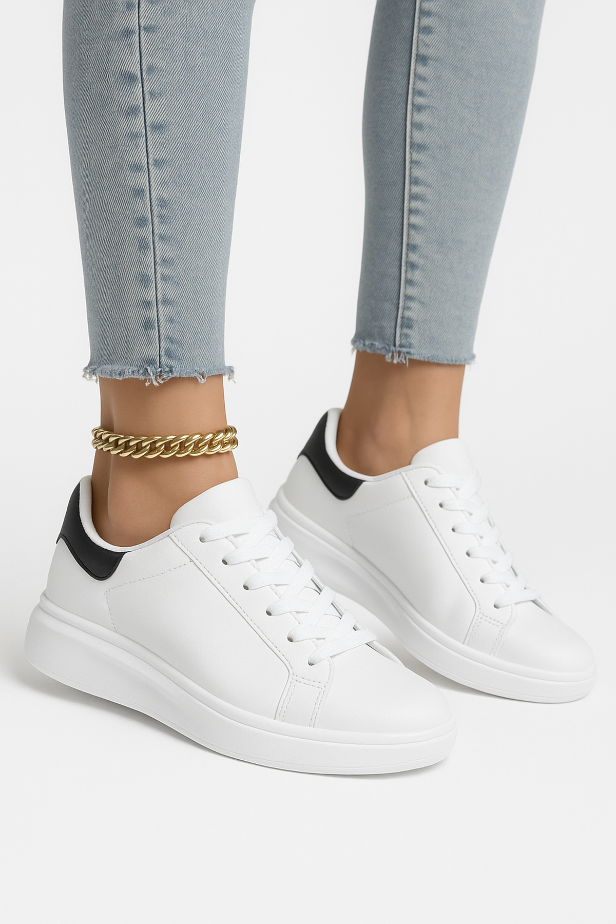 Clean White Faux Leather Sneakers