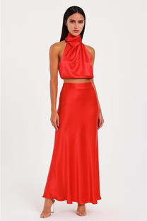 Co-ord Satin Maxi Skirt Set Cowl Neck