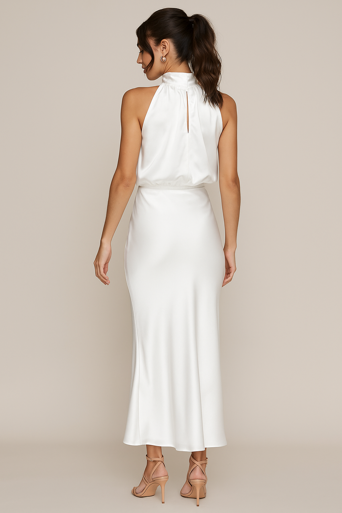 Co-ord Satin Maxi Skirt Set Cowl Neck