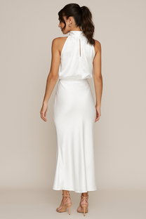 Co-ord Satin Maxi Skirt Set Cowl Neck
